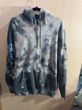 RVCA X ANP Black and Gray Tie-Dye Pullover Hoodie Size XL